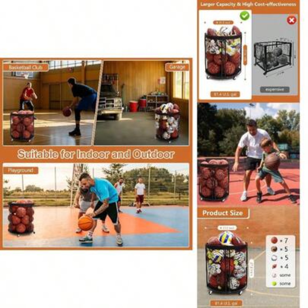 Sports Equipment Organizer - Schwerlast-Ballaufbewahrungswagen für Fußball, Basketball, Volleyball, American